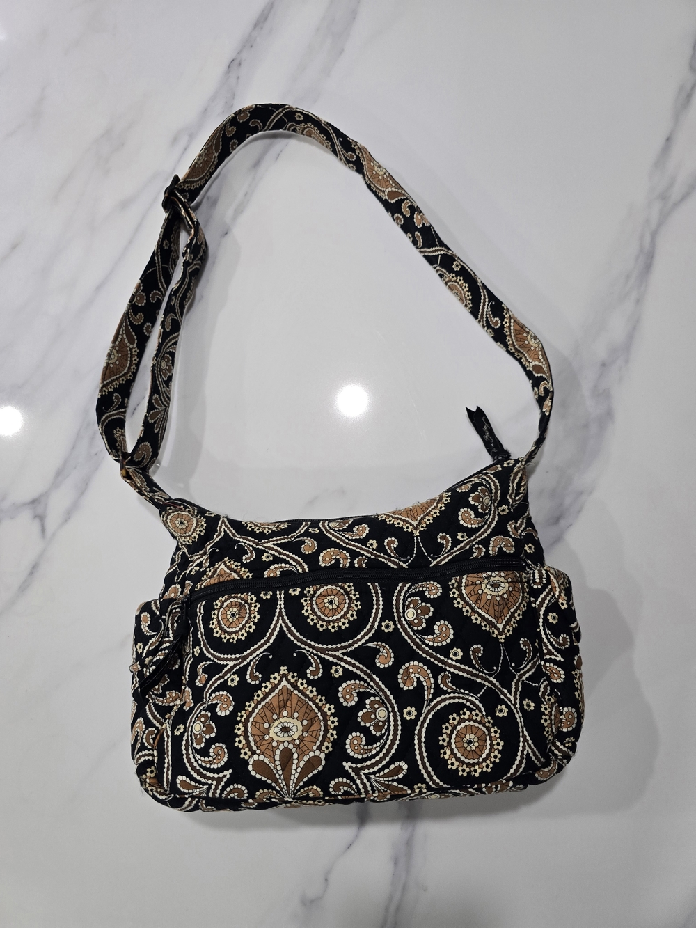 Vera Bradley Black with Brown and Cream Paisley Quilted Crossbody